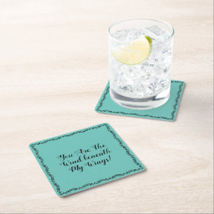 Teal Wind Beneath My Wings Paper Coaster