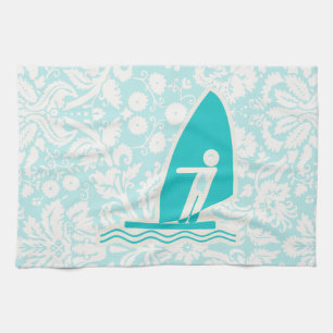 Teal Windsurfing Kitchen Towel