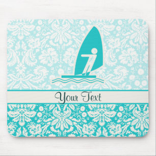 Teal Windsurfing Mouse Pad