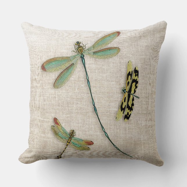 Teal-Winged Dragonflies Decorative Throw Pillow (Front)
