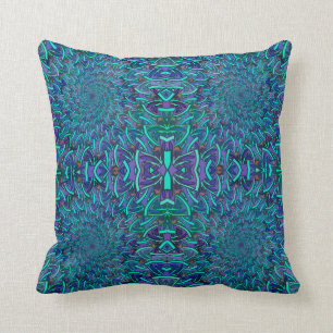 Teal wings reversible kaleidoscope throw pillow