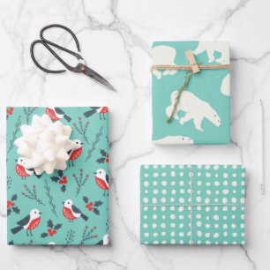 Teal Winter Christmas Theme Patterned Gift Wrapping Paper Sheet