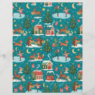Teal Winter Village Christmas Scrapbook Paper