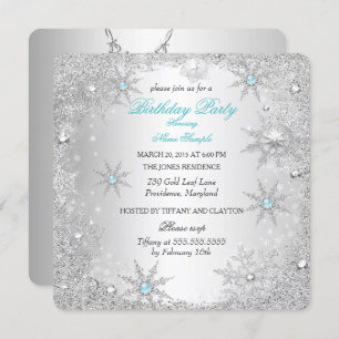 Teal Winter Wonderland Birthday Party Invitation