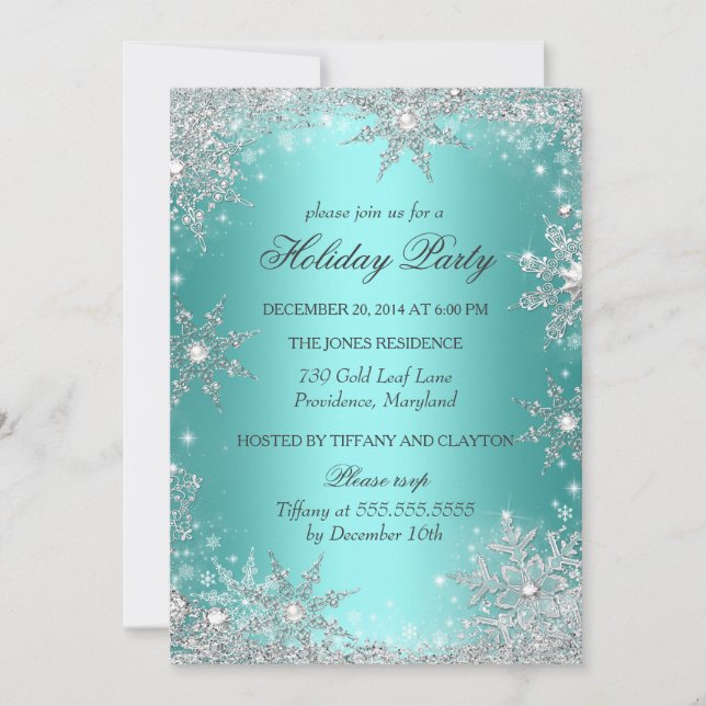 Teal Winter Wonderland Christmas Holiday Party 2 Invitation (Front)