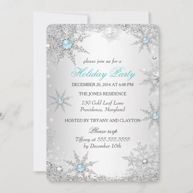 Teal Winter Wonderland Christmas Holiday Party 4a Invitation (Front)