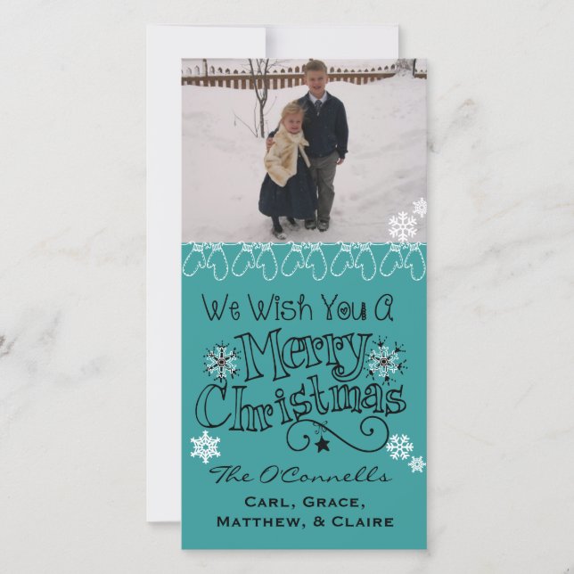 Teal Wish You Merry Christmas Photo Card (Front)