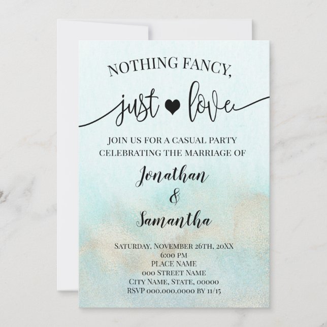 Teal with Gold Nothing Fancy Just Love Invitation (Front)