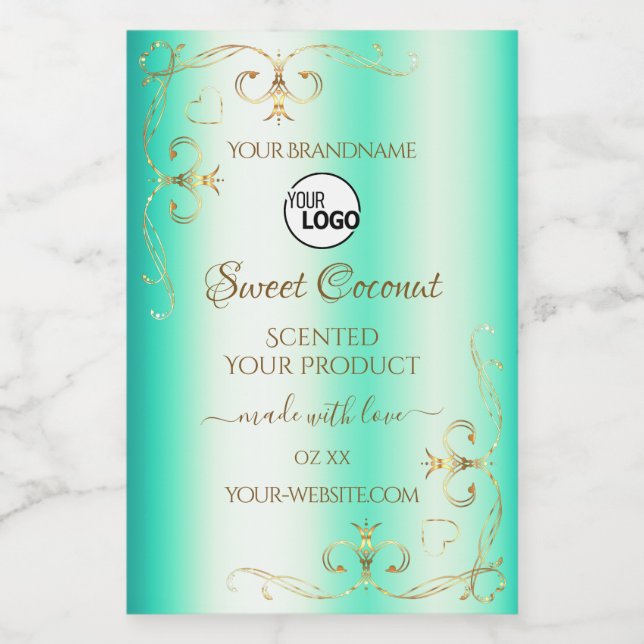 Teal with Gold Ornate Ornaments Product Label Logo (Single Label)