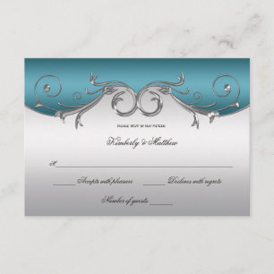 Teal with Ornate Silver Swirls RSVP Invitation