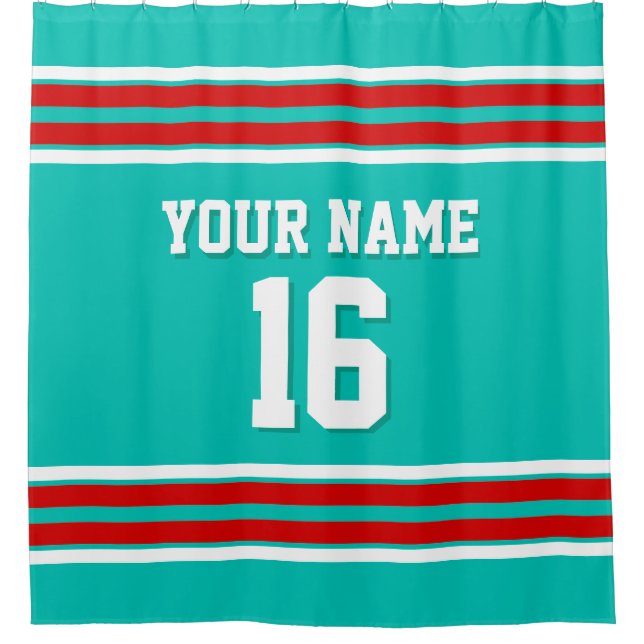 Teal with Red White Stripes Sports Jersey (Front)