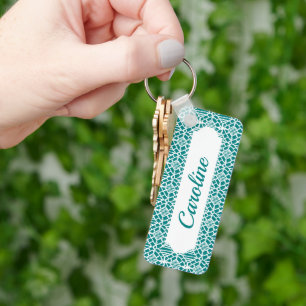 Teal With White Crochet Lace Pattern Keychain