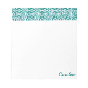 Teal With White Crochet Lace Pattern Notepad