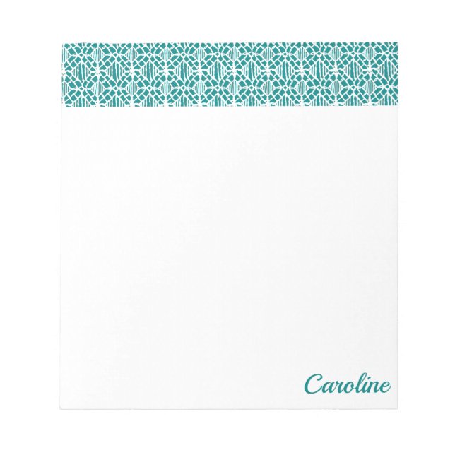 Teal With White Crochet Lace Pattern Notepad (Front)