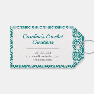 Teal With White Crochet Lace Pattern Tag