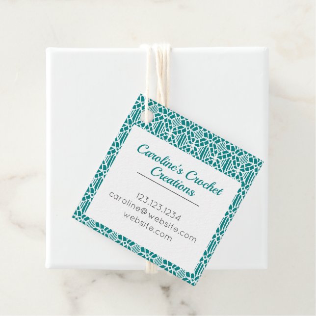 Teal With White Crochet Lace Pattern Tag (In Situ)