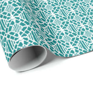 Teal With White Crochet Lace Pattern Wrapping Paper