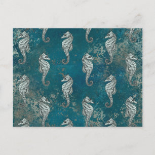 Teal with White Seahorse Postcard