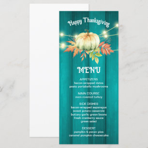 Teal Wood Grain Pumpkin Autumn Thanksgiving Menu