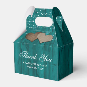Teal Wood String Lights Wedding Thank You Favor Box