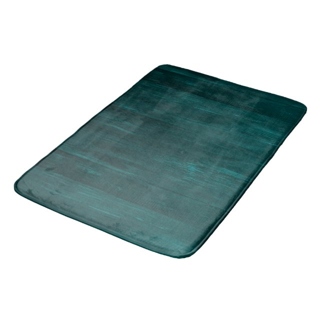 Teal wood texture stripes bath mat (Angled)