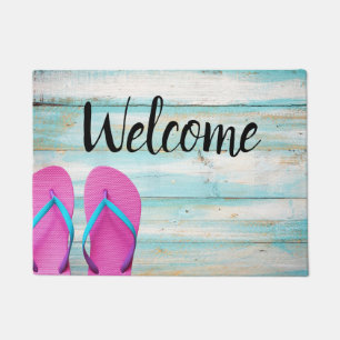 Teal Wood Welcome Mat