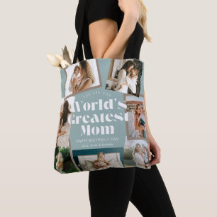 Teal World's Greatest Mom 7 Photo Collage Tote Bag
