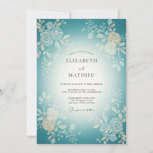 Teal Woven Bloom Flourish Wedding Invitation