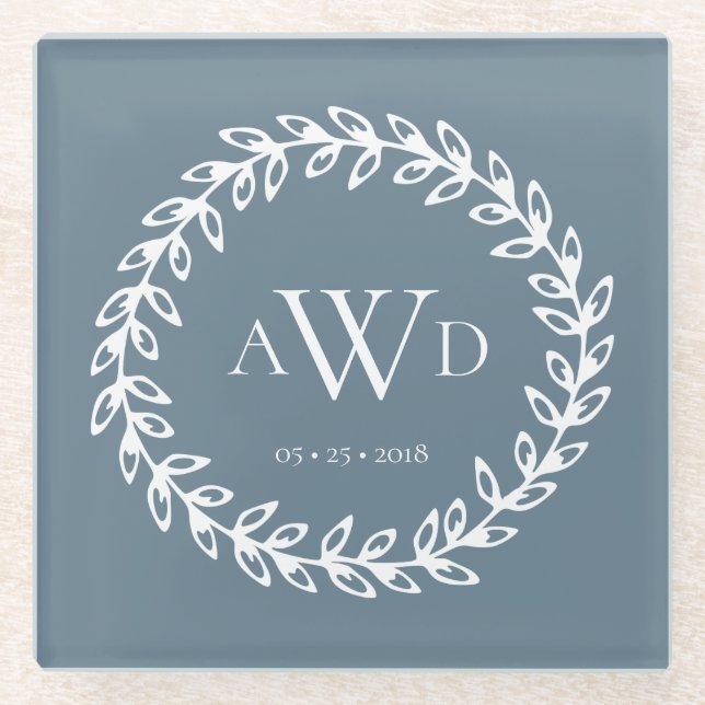 Teal Wreath | Triple Monogram Coaster (Front)