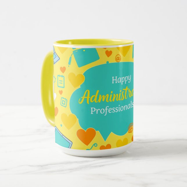 Teal Yellow Admin Professionals Day Icons Mug (Front Left)