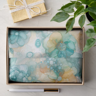 Teal Yellow Alcohol Ink Illustration Print Tissue Paper