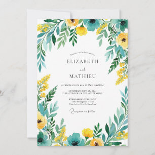 Teal Yellow Blooming Romance Wedding Invitation