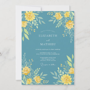 Teal Yellow Blossom Romance Wedding Invitation