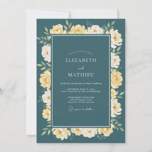 Teal Yellow Botanical Arch Wedding Invitation