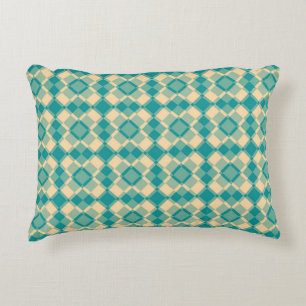 Teal Yellow Chequered Argyle Pattern Accent Pillow