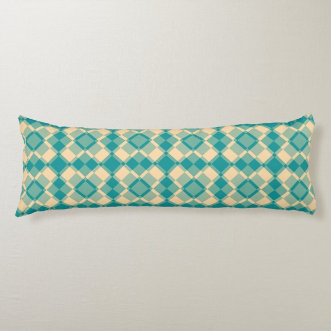 Teal Yellow Chequered Argyle Pattern Body Pillow (Front)