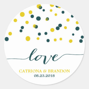 Teal & Yellow Confetti Dots Modern Love Classic Round Sticker