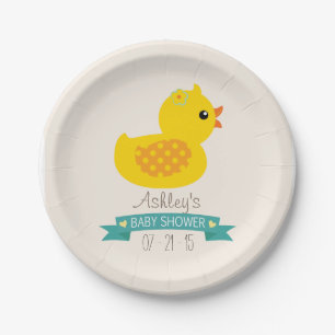 Teal & Yellow Duckling, Duck; Baby Shower Paper Plate