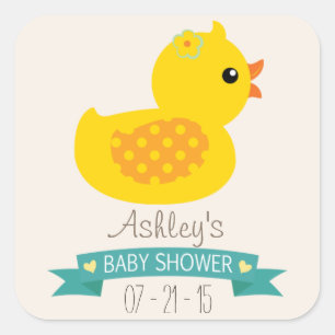 Teal & Yellow Duckling, Duck; Baby Shower Square Sticker
