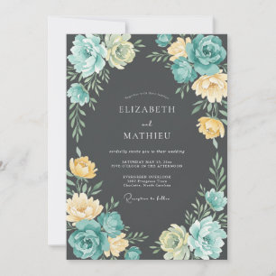Teal Yellow Ethereal Bloom Wedding Invitation