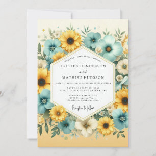Teal Yellow Floral Bloom Wedding Invitation