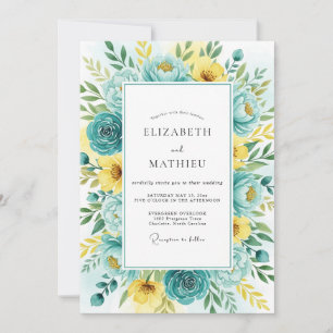 Teal Yellow Floral Bloom Wedding Invitation