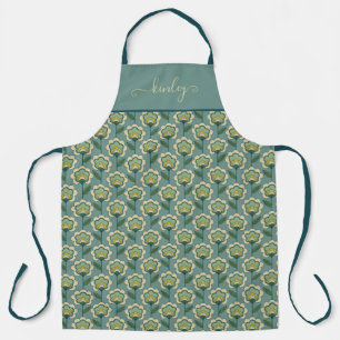 Teal & Yellow Floral Pattern Apron