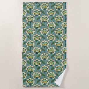 Teal & Yellow Floral Pattern Beach Towel
