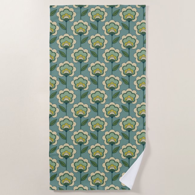 Teal & Yellow Floral Pattern Beach Towel (Front)