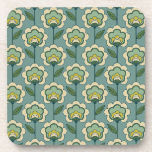 Teal & Yellow Floral Pattern Coaster