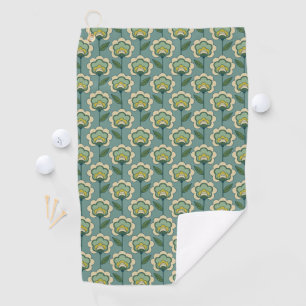 Teal & Yellow Floral Pattern Golf Towel