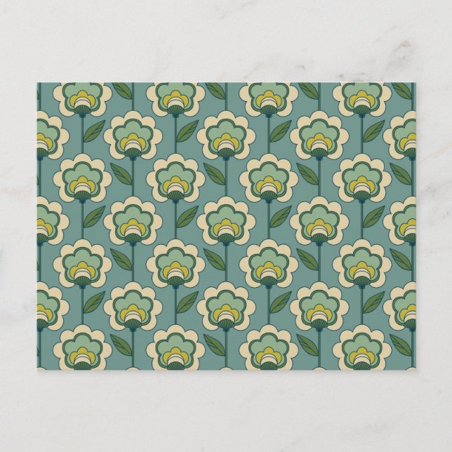 Teal & Yellow Floral Pattern Holiday Postcard (Front)