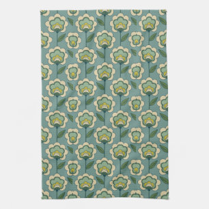 Teal & Yellow Floral Pattern Kitchen Towel