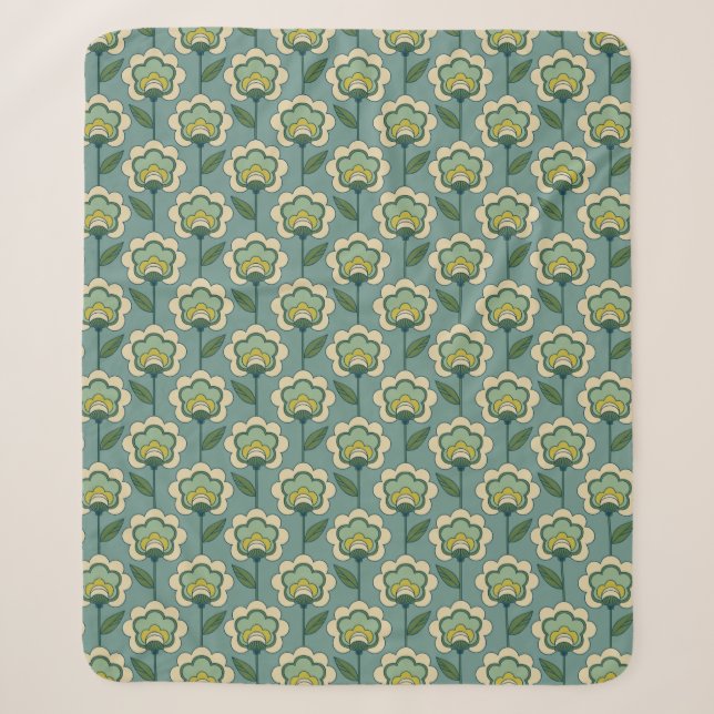 Teal & Yellow Floral Pattern Sherpa Blanket (Front)